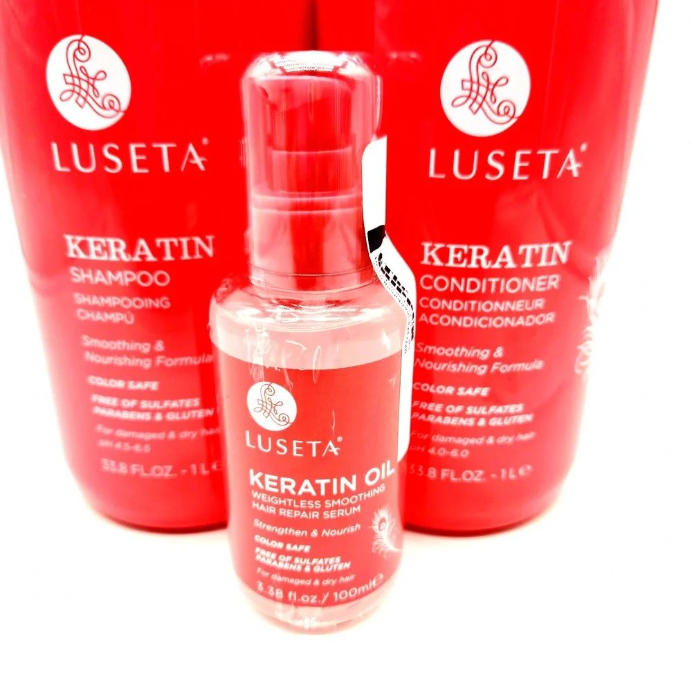 Luseta Keratin 3-Pack – Shampoo, Conditioner & Repair Serum for Smoothing & Nour